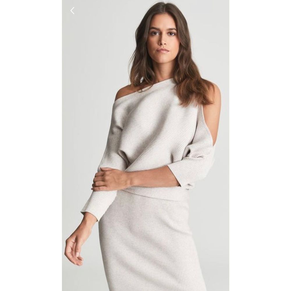 Reiss OFF THE SHOULDER KNITTED DRESS in Cream NWT Size Large